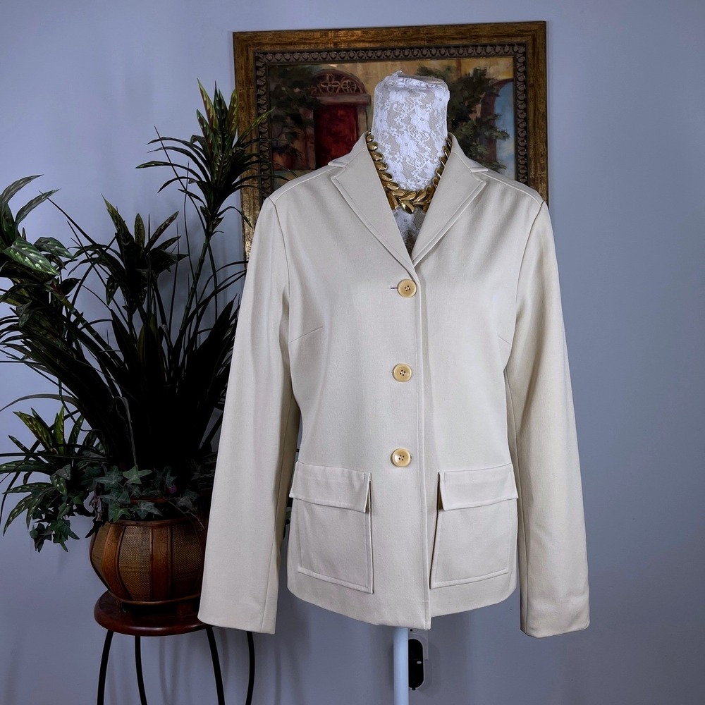 Finity Naturals Blazer Women 8 Cream Polyester Rayon Blend 3 Button Tailored